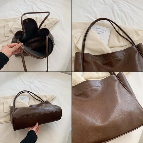 2025 Leather Tote Bag, Hobo Bag Purses for Women Shoulder Bag College Tote Hobo Bags Soft Vegan Crossbody Underarm Handbag in Saudi Arabia