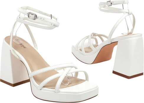 Reitoye Strappy منصة الكعوب للنساء الكاحل حزام كتلة مكتنزة كعب مربع مفتوح اصبع القدم الكعب الصنادل لحفل زفاف حفلة موسيقية اللباس in Kuwait