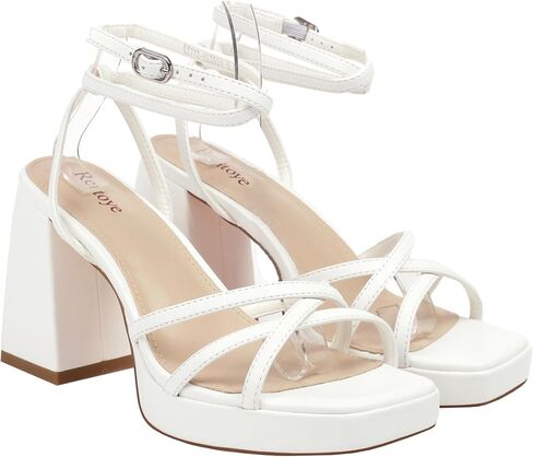 Reitoye Strappy منصة الكعوب للنساء الكاحل حزام كتلة مكتنزة كعب مربع مفتوح اصبع القدم الكعب الصنادل لحفل زفاف حفلة موسيقية اللباس in Kuwait