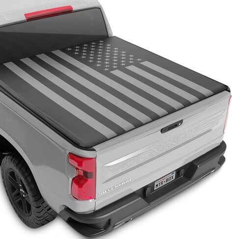 Soft Roll-Up Truck Tonneau Cover for Chevy Silverado 1500 / GMC Sierra 1500 (2014-2018) with 6.6 ft Bed Length, All-Weather Retractable Truck Bed Cover with Black Flag Graphic in Saudi Arabia