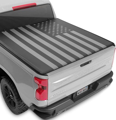 Soft Roll-Up Truck Tonneau Cover for Chevy Silverado 1500 / GMC Sierra 1500 (2014-2018) with 6.6 ft Bed Length, All-Weather Retractable Truck Bed Cover with Black Flag Graphic in Saudi Arabia