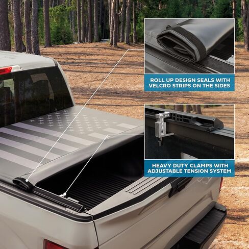 Soft Roll-Up Truck Tonneau Cover for Chevy Silverado 1500 / GMC Sierra 1500 (2014-2018) with 6.6 ft Bed Length, All-Weather Retractable Truck Bed Cover with Black Flag Graphic in Saudi Arabia