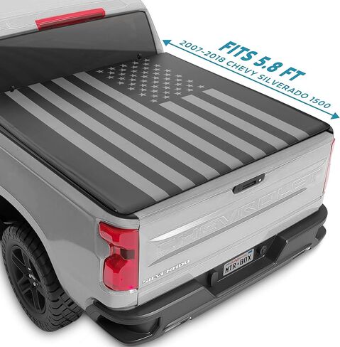 Soft Roll-Up Truck Tonneau Cover for Chevy Silverado 1500 / GMC Sierra 1500 (2014-2018) with 6.6 ft Bed Length, All-Weather Retractable Truck Bed Cover with Black Flag Graphic in Saudi Arabia