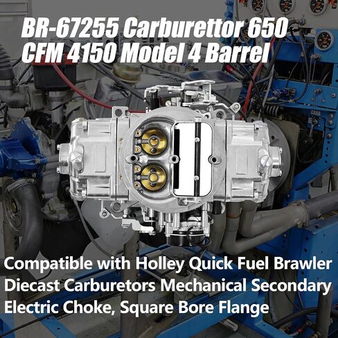 BR-67255 المكربن ​​650 CFM 4150 نموذج 4 برميل متوافق مع هولي سريع الوقود Brawler دييكاست المكربنات الميكانيكية الثانوية الكهربائية الاختناق، شفة تتحمل مربع in Kuwait