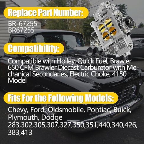 BR-67255 المكربن ​​650 CFM 4150 نموذج 4 برميل متوافق مع هولي سريع الوقود Brawler دييكاست المكربنات الميكانيكية الثانوية الكهربائية الاختناق، شفة تتحمل مربع in Kuwait