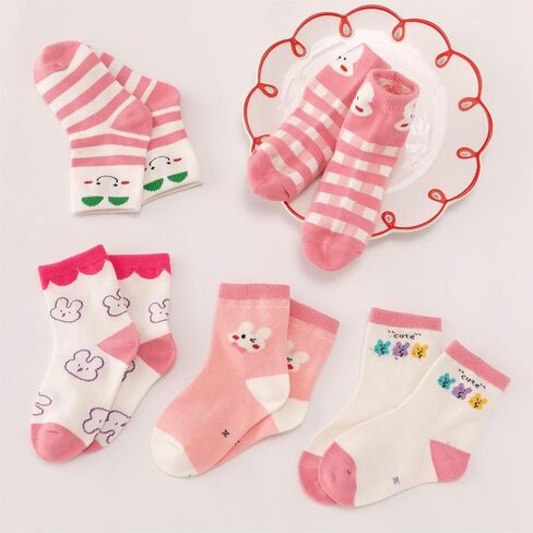 Toddler Girls Boys Kids Crew Socks Novelty Fashion Cotton Socks 5 Pairs in Saudi Arabia