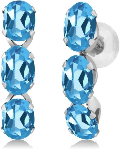 Gem Stone King 14K White Gold Swiss Blue Topaz Hoop Earrings For Women | 3.00 Cttw | Gemstone Birthstone | Oval 6X4MM in Saudi Arabia