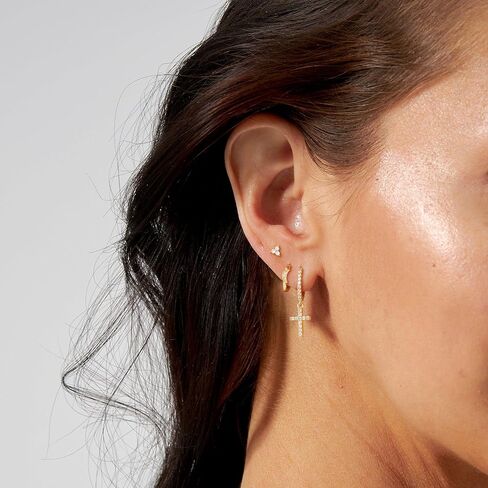 Gold Hoop Earrings Set for Women, 3 Pairs Dainty 14k Gold Plated Dangle Stud Cubic Zirconia Earrings Trendy Hypoallergenic Earrings Stack Non Tarnish Gold Jewelry for Women Christmas Gifts in Saudi Arabia