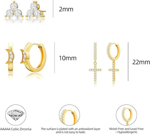 Gold Hoop Earrings Set for Women, 3 Pairs Dainty 14k Gold Plated Dangle Stud Cubic Zirconia Earrings Trendy Hypoallergenic Earrings Stack Non Tarnish Gold Jewelry for Women Christmas Gifts in Saudi Arabia