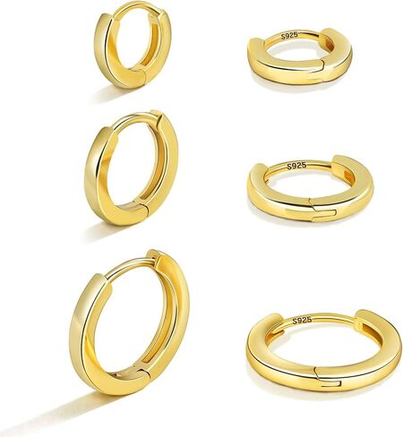 بلانش الذهب هوب أقراط مجموعات النساء 3 أزواج الفضة الاسترليني الصغيرة هوجي الغضروف الأطواق مجوهرات مضادة للحساسية للمرأة البسيطة رقيقة مجموعة الأزياء الجراحية للأذن الحساسة in Kuwait
