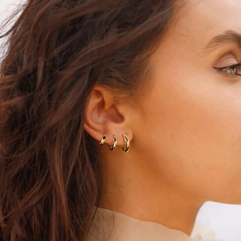 بلانش الذهب هوب أقراط مجموعات النساء 3 أزواج الفضة الاسترليني الصغيرة هوجي الغضروف الأطواق مجوهرات مضادة للحساسية للمرأة البسيطة رقيقة مجموعة الأزياء الجراحية للأذن الحساسة in Kuwait