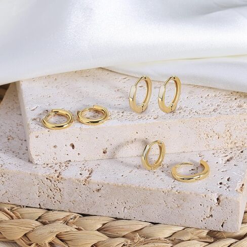 بلانش الذهب هوب أقراط مجموعات النساء 3 أزواج الفضة الاسترليني الصغيرة هوجي الغضروف الأطواق مجوهرات مضادة للحساسية للمرأة البسيطة رقيقة مجموعة الأزياء الجراحية للأذن الحساسة in Kuwait