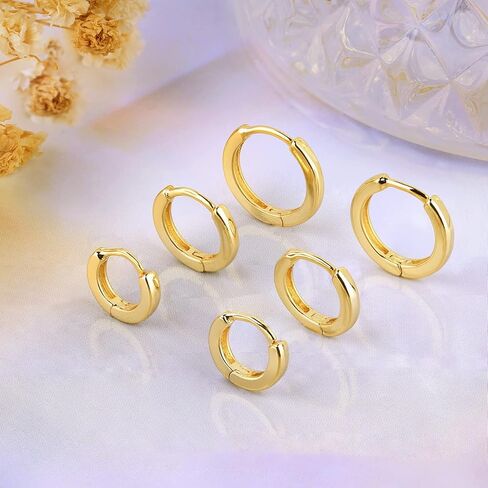 بلانش الذهب هوب أقراط مجموعات النساء 3 أزواج الفضة الاسترليني الصغيرة هوجي الغضروف الأطواق مجوهرات مضادة للحساسية للمرأة البسيطة رقيقة مجموعة الأزياء الجراحية للأذن الحساسة in Kuwait