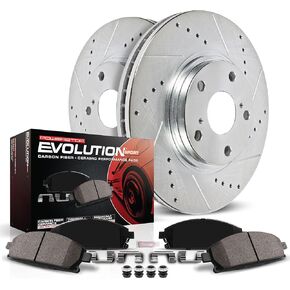 Power Stop K6562 Rear Z23 Carbon Fiber Brake Pads with Drilled and Slotted Brake Rotors Kit For Escalade Chevy Silverado 1500 Suburban Tahoe GMC Sierra 1500 Yukon 6 Lug