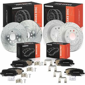 A-Premium Front and Rear Drilled and Slotted Disc Brake Rotors + Ceramic Pads Kit Compatible with Select Jeep and Fiat Models - Renegade 2015-2022, 500X 2016-2021, 12-PC Set