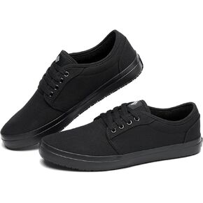 Non Slip Work Shoes for Men & Women Food Service, Black Unisex Casual Stain & Oil Slip Resistant Restaurant Server Sneakers, Comfortable Water Resistant Culinary Chef Kitchen Cook Shoes