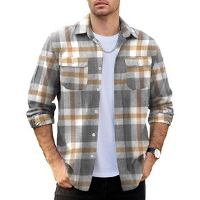 COOFANDY Mens Flannel Shirts Long Sleeve Plaid Shirt Jacket Button Down Shirt with Pockets