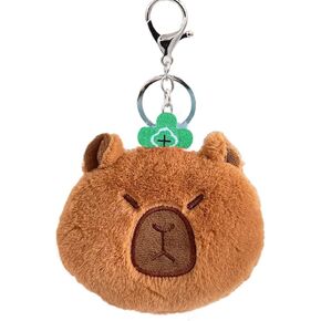 HSYHERE Girls Women Cute Funny Brown Capybara Soft Plush Purse Earphone Cord Storage Bag Hand Bag Coin Bag Mini Small Wallet Pendant Strap Keychain Key Ring Holder Clip -Strawberry