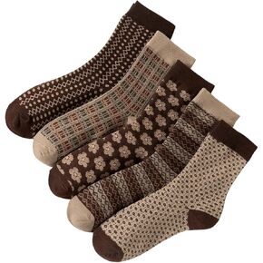 Verdusa Women's 5 Pairs Retro Plaid Floral Crew Socks Casual Soft Socks