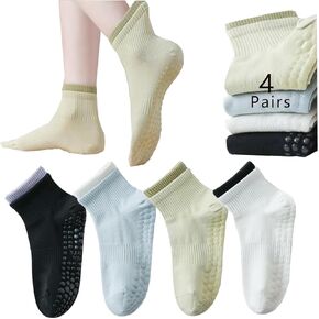 4 Pairs Pilates Grip Socks Non Slip Socks,Yoga Socks for Women,Athletic Socks for Pilates,Workout,Hospital