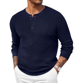 COOFANDY Men's Waffle Henley Shirts Crewneck Lightweight Sweater Long Sleeve Causal Knitted Pullover T Shirt in Saudi Arabia