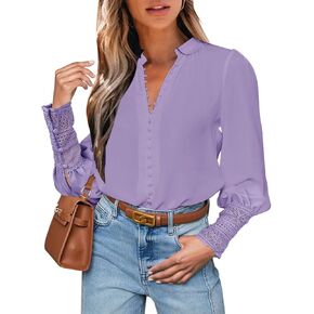 Fallorchid Women's Lace Long Sleeve Tops Button Down Shirts Dressy Casual Blouses Fall Fashion Clothes