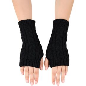 SHENHE Women's Solid Fingerless Thumb Hole Knitted Wrist Length Mitten Gloves