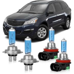 OQSNCV Fit for Chevy Traverse 2013 2014 2015 2016 2017 2018 Halogen Headlight Bulbs, H7 High Beam+ H11 Low Beam Light Headlamp Replacement Bulbs Kit 100W 4200K, Pack of 4
