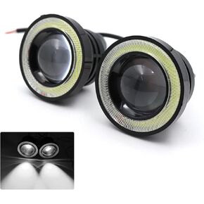 مصابيح الضباب على شكل عين الملاك، مصابيح أمامية بحلقة هالة DRL، مصباح ضباب فائق السطوع مع فتحة COB مستديرة، 12 فولت 10 واط أثناء النهار، لمبة إضاءة تناسب سيارة شاحنة موتو سيارات الدفع الرباعي (أبيض) in Kuwait