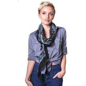 Anika Dali Women's Delicate Boho Black & Blue Floral Bandana Square Neck Scarf