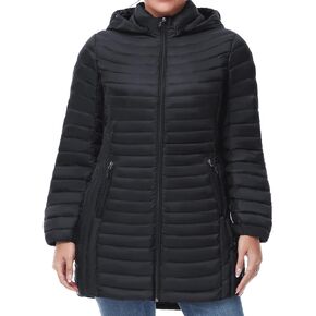 SLOW DOWN Women Plus Size Ultra Light Down Jacket Packable Puffer Jacket Coat Hooded Mid Length Winter Outwear
