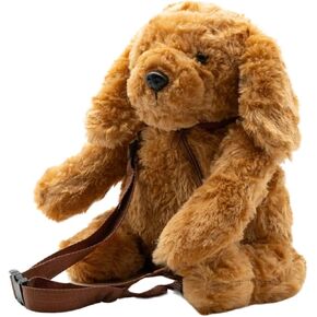 HUGGIE BAG (Brown Dog) - Fluffy Plush Crossbody Shoulder Purse with Adjustable Strap | Handbag for Girls, Women, Kids, and Adults | Adorable Soft Animal Bag for Travel & Everyday Use