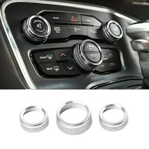 AC Knobs Conditioner Switch Button Cover Compatibility with 2015-2021 Challenger/Charger/ 300 300s 2013-2018 Ram 1500 2500 3500 Switch Volume Button Trim Ring 3pcs (Red)