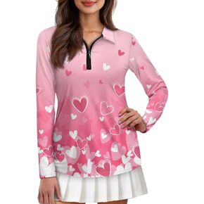 POLERO Women's Long Sleeve Golf Shirts Printed Long Sleeve Zip Up Shirt Athletic Casual Golf Tops
