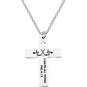 BEKECH Sports Athletes Necklace Christian Faith I Can Do All Things Phil 4:13 Football Basketball Hockey Heartbeat Necklace Jewelry
