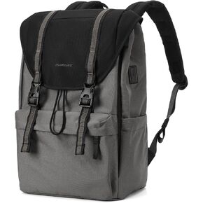 Flap Vintage Laptop Backpack, Lightweight & Water-Resistant Casual Daypack Backpack, Vintage Classic Rucksack for 13-15.6 Inch Laptop, for Campus, Street, Commute 22L Gray