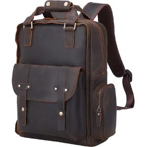 TIDING Genuine Leather 15.6 inch Laptop Backpack for Men College Casual Rucksack Backpack Business Travel Daypack