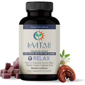 LeVITA8 Premium Reishi Mushroom Sleep Gummies - 100% Natural BlackBerry Flavor - Promotes Calm, Stress Relief & Mood Balance for Deep Sleep - 1 Month Supply for Natural Sleep Aid Melatonin-Free