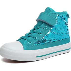 Zoroadke Kids Sparkle Sequins High Top Casual Adjustable Strap Canvas Shoes Girls and Boys Glitter Sneakers