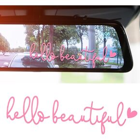 3 Pcs Hello Beautiful Rearview Mirror Decal with Heart, Vinyl Stickers Car Window Water Bottle Vanity Mirror Stickers Positive Affirmation for Women Girl Laptop Gift(Black) in Saudi Arabia
