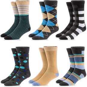 Mens Socks, 6 Pack Assorted Colorful Fun Bright Patterned Casual Dress Socks