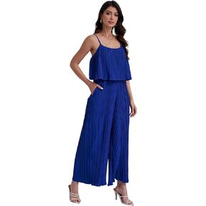 Women's Jumpsuit Casual Cape Ruffled Jumpsuit Spaghetti Straps Wide Leg Pants Long Jumpsuit with Pockets