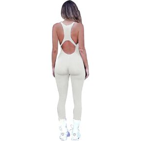 Sleevless U Neck Cut Back Open Back Yoga Jumpsuits– Sexy One piece Bodycon Workout/Gym Romper for Women