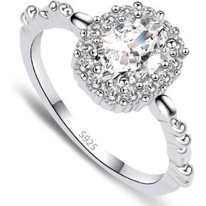 Women’s Engagement Wedding Ring, S925 Sterling Silver, 1 Carat High-Carbon Diamond, 14K White Gold Plated, Unique Promise Ring