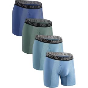 Men's 4-Pack Big & Tall L-5XL Underwear Boxer Briefs Fly,Cooling Mesh Zone, Long-leg,Moisture-Wicking Underwear Pack