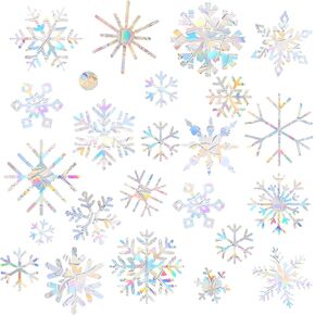 Anwyll Christmas Snowflake Window Clings for Glass Window,168Pcs Rainbow Anti-Collision Christmas Snowflake Window Decal Sticker,Xmas Winter Holiday Snowflake Window Cling for Winter Wonderland Decor