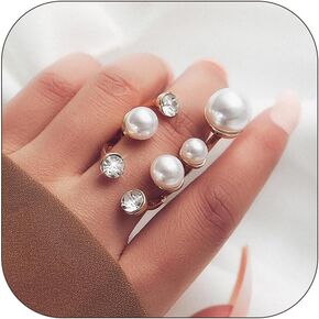 HUASAI Pearl Ring Pearl Rings for Women Freshwater Gold Pearl Ring Stackable Pearl Beaded Ring Open Adjustable Boho Vintage Pearl Thumb Midi Pinky Knuckle Rings Christmas Jewelry Gifts