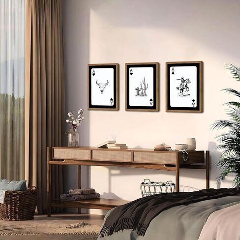 Western Cowboy Wall Art Set Of 3 Cowboy Print Playing Card Inspired Southwestern Canvas Poster Trendy Western Wall Decor Longhorn Bull Skull Room Decor for Bedroom Living Room Framed 12x16 inch in Saudi Arabia