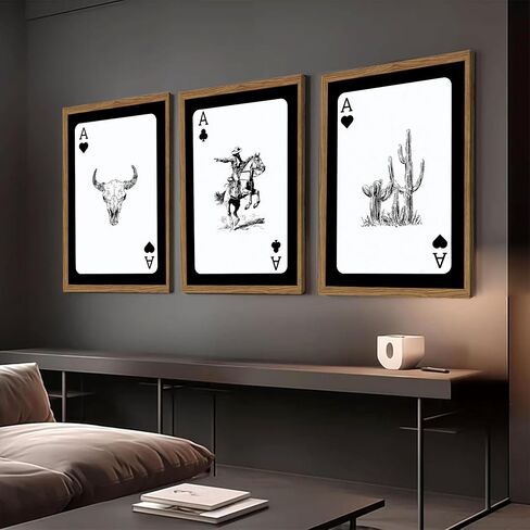 Western Cowboy Wall Art Set Of 3 Cowboy Print Playing Card Inspired Southwestern Canvas Poster Trendy Western Wall Decor Longhorn Bull Skull Room Decor for Bedroom Living Room Framed 12x16 inch in Saudi Arabia