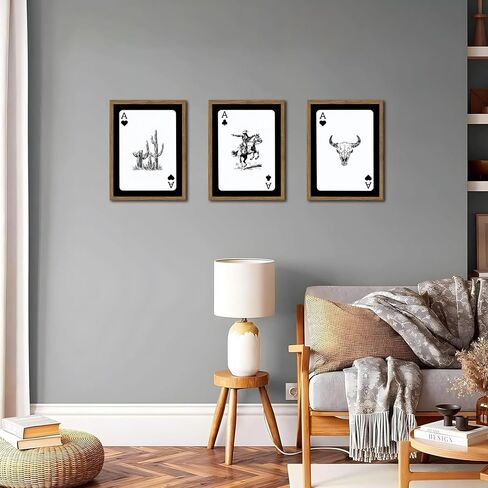 Western Cowboy Wall Art Set Of 3 Cowboy Print Playing Card Inspired Southwestern Canvas Poster Trendy Western Wall Decor Longhorn Bull Skull Room Decor for Bedroom Living Room Framed 12x16 inch in Saudi Arabia